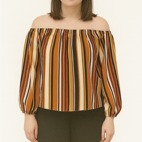 Windsor Multicolor Striped Off-Shoulder Boho Top - Picture 1 of 6